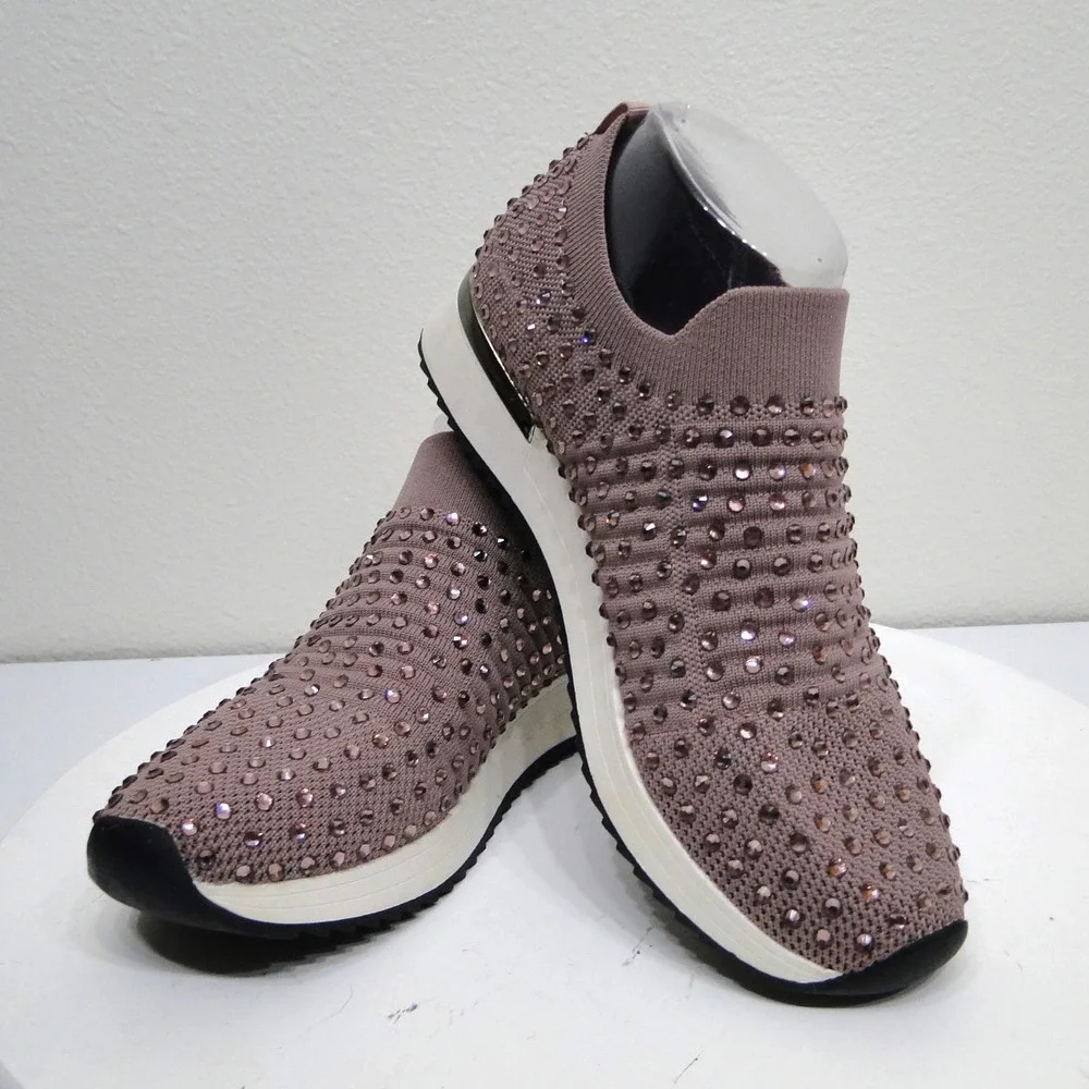 Kenneth Cole Reaction Cameron Jewel Jogger Mauve Rhinestone Slip On Sneakers 7.5 - Picture 9 of 14